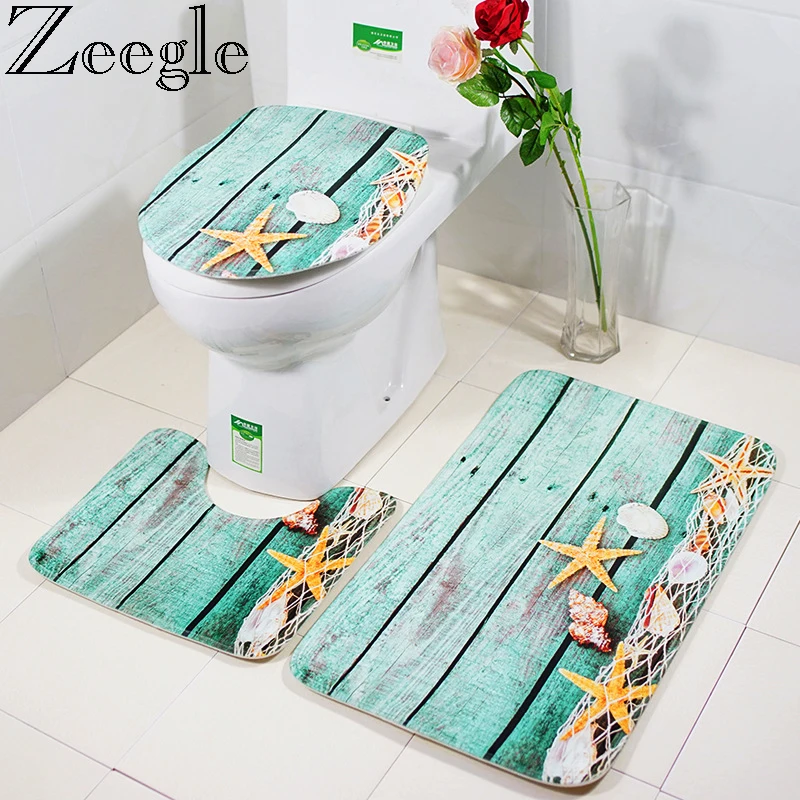 Zeegle 3 шт. туалет ковры набор океан подводный мир Ванная комната коврики крышки