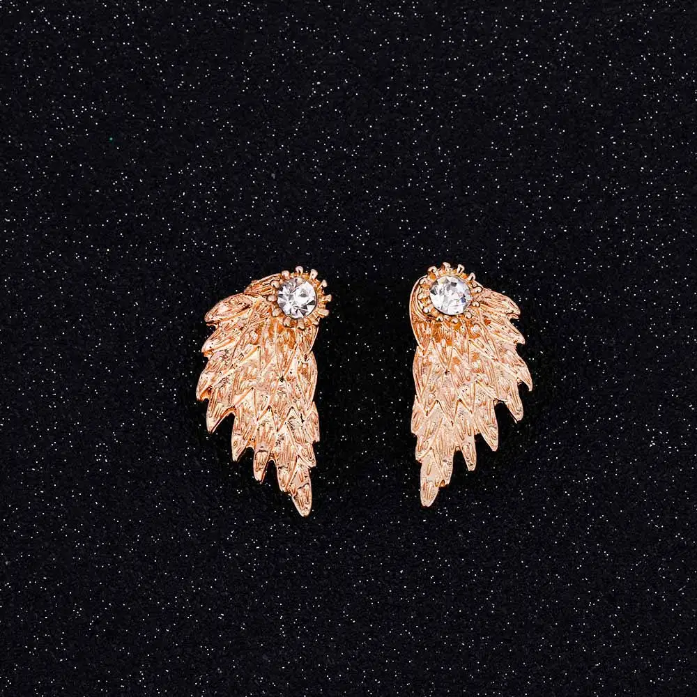 Gold color Корейские ювелирные изделия циркон Жемчуг Сердце Кристалл цветок Крылья ангела серьги-гвоздики геометрической формы для женщин массивные ювелирные изделия для ушей - Окраска металла: Gold color