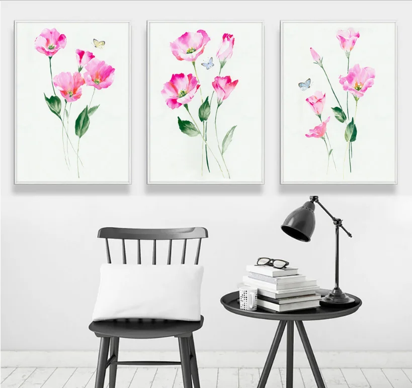 Картины с цветами и бабочками 3 шт. картины на холсте украшения для гостиной без