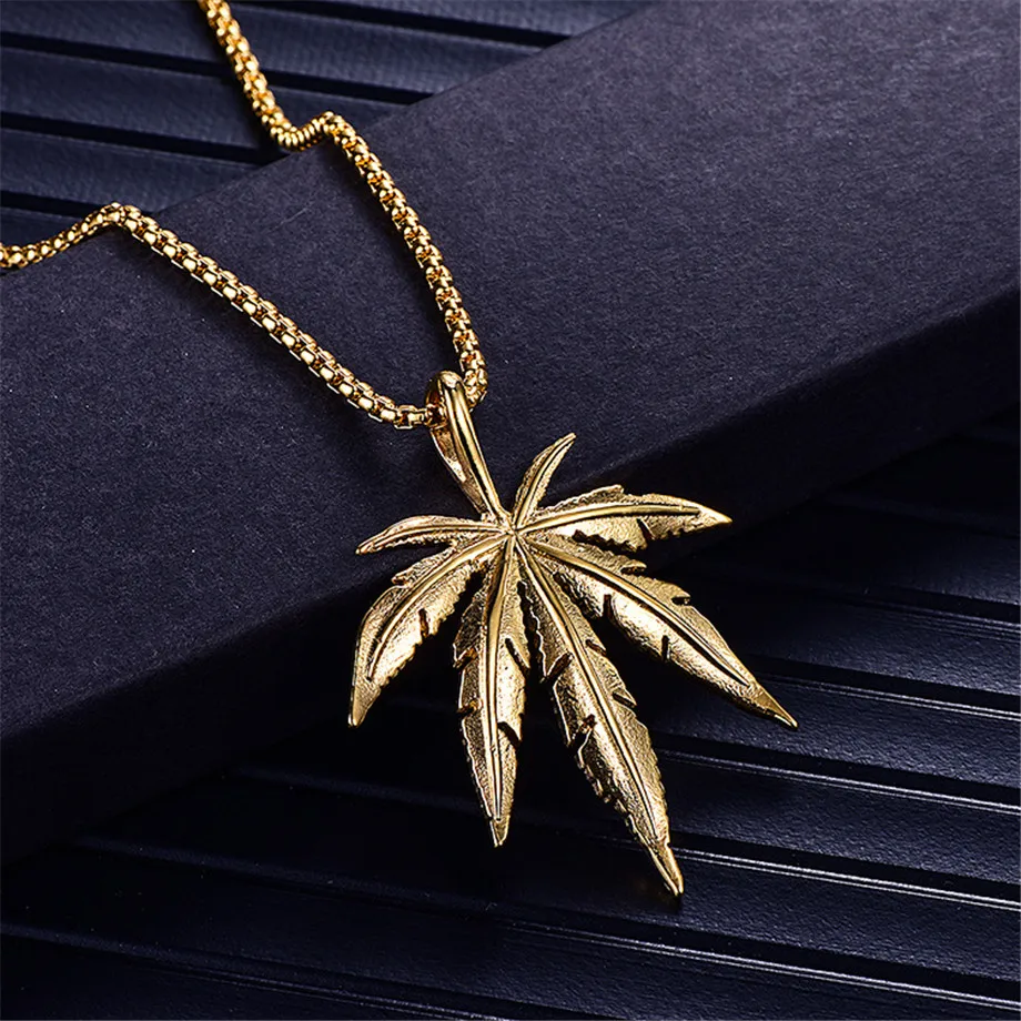 

Men Women Golden Silver Color Hemp Leaf Pendants Link Chains Hip Hop Jamaica Esserteauiana Jewelry Necklaces
