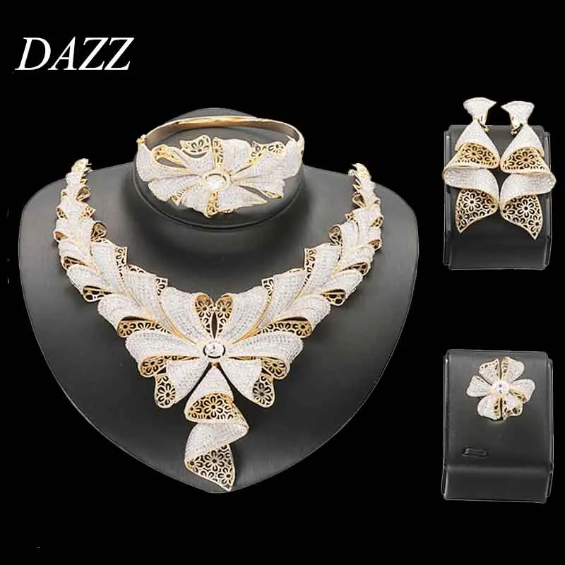 Dazz роскошный нигерийский Свадебный комплект ювелирных изделий два цвета ажурные