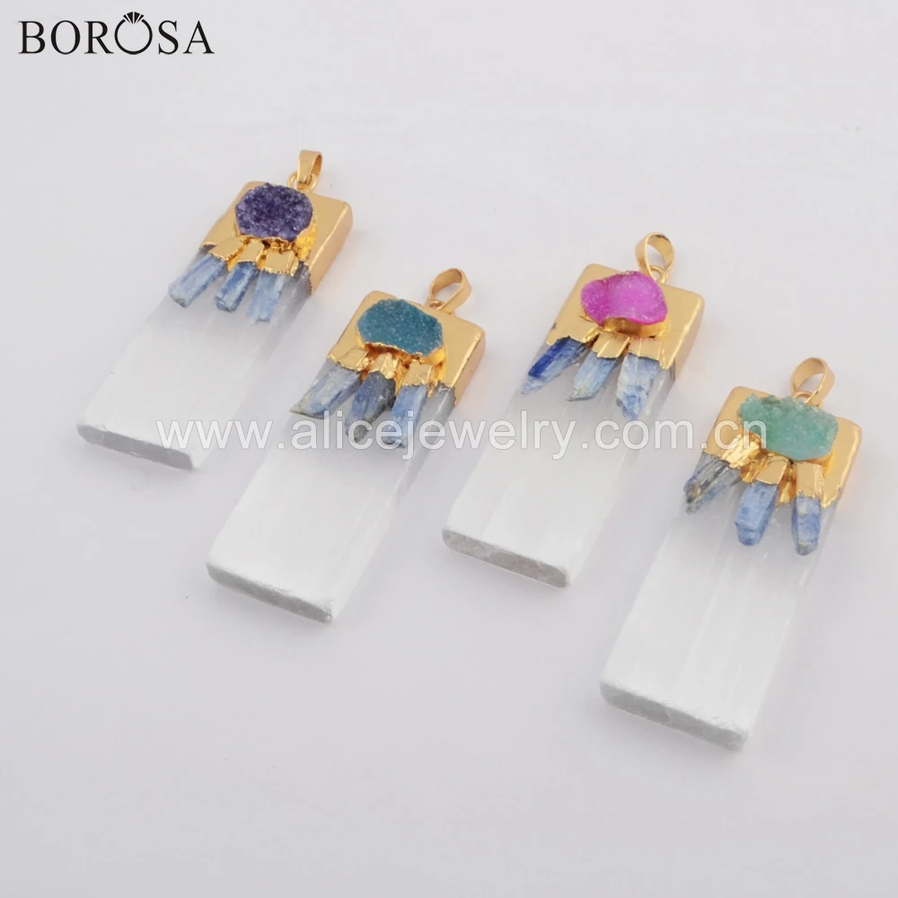 BOROSA 5 шт 20 &quotПрямоугольник Золотой Цвет селенитовый Камень &amp натуральный Кианит
