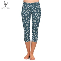 letsfind fashion women capri leggings 3d leaf print high waist elastic leggings plus size casual pants hot sale