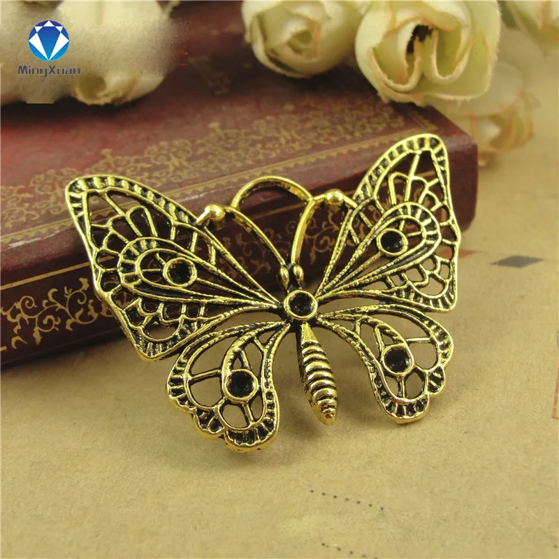 Antique Gold MINGXUAN 10 шт. 48x37 мм античная бронза с подвеской в форме бабочки для Diy ожерелье для изготовления украшений вручную ремесло C929 - Окраска металла: Antique Gold