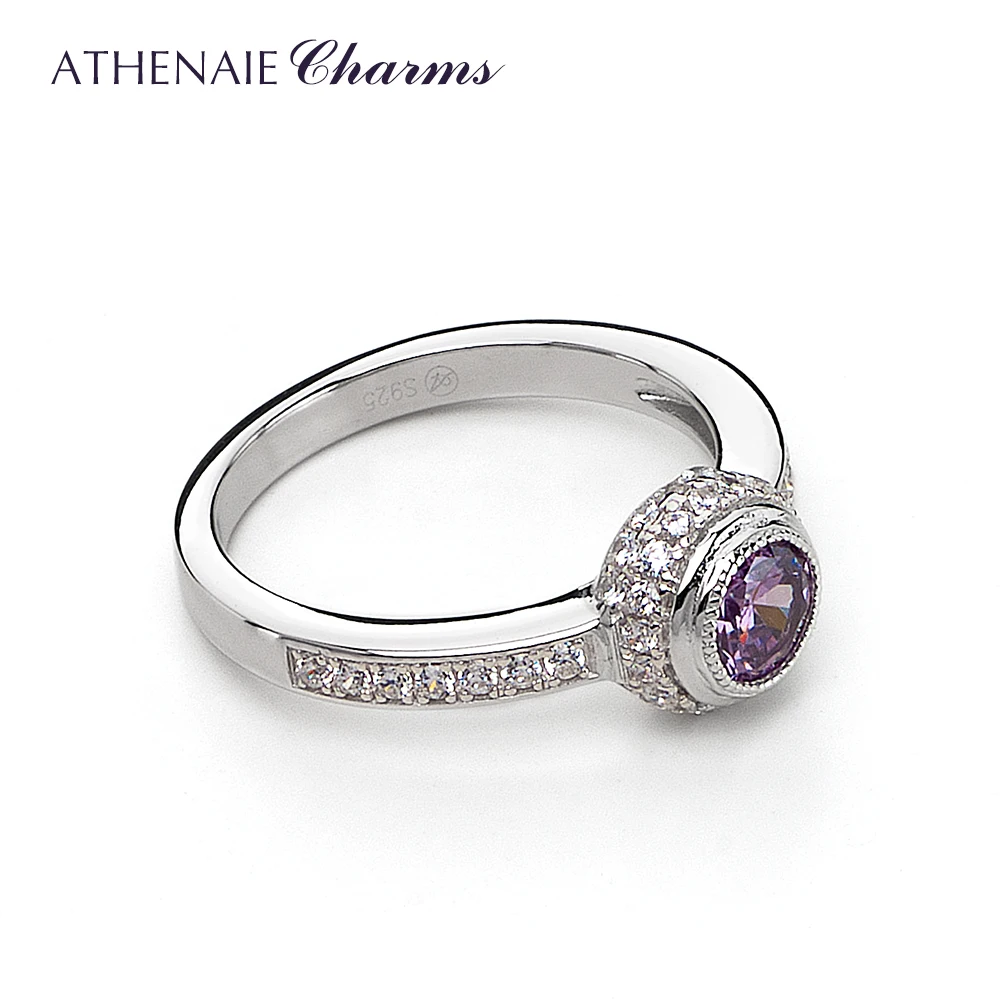 ATHENAIE, классические кольца, Аутентичные, 925 пробы, серебряные, светящиеся, фиолетовые, CZ, кольцо на палец для женщин, свадебные, Обручальные, ювелирные изделия