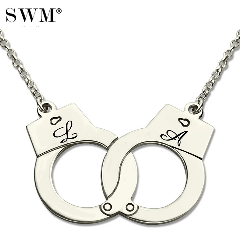 Sterling Silver 925 Женское ожерелье брелок из стерлингового серебра 925 ожерелье s бижутерия подвеска "наручники" Подвеска цепочка подарок для влюбленных - Окраска металла: Sterling Silver 925