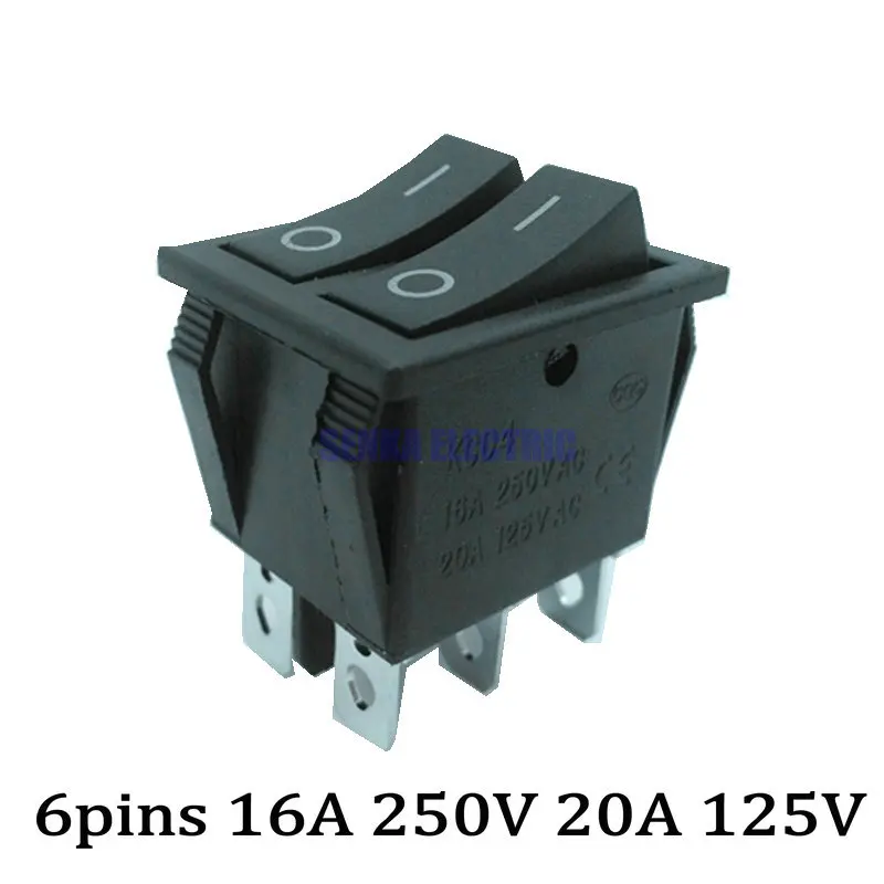 

50pcs/lot 6 Pins Double ON/ON 16A 250V Boat Rocker Switch Car Truck Auto Push Button Rocker Switch