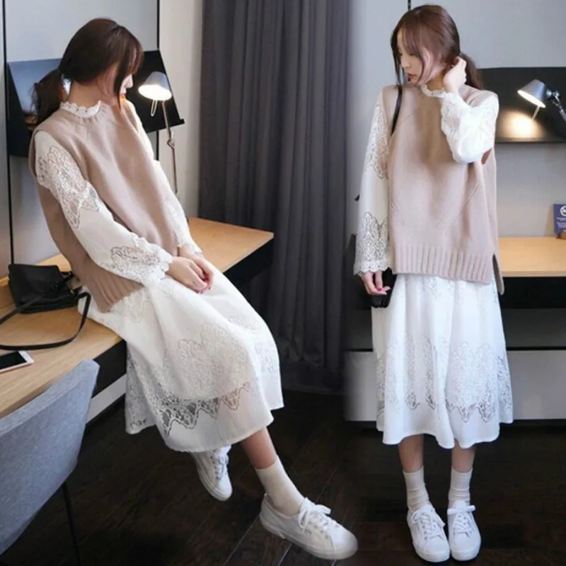 Женский комплект из двух предметов modis осенне весенний Свитера и кружевного