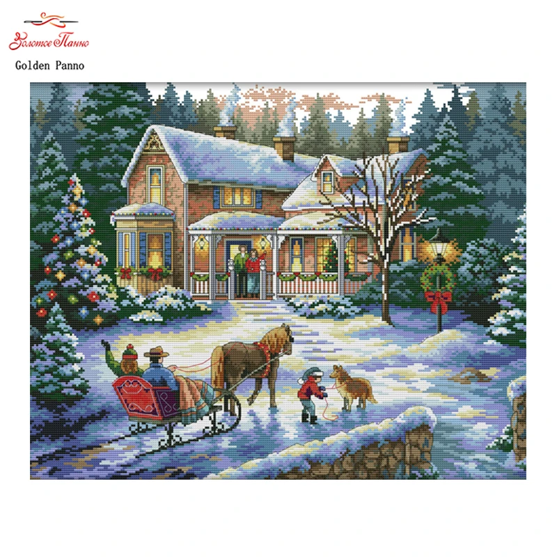 

Алмазная вышивка Golden panno,5D,Full,square,DIY, картина из страз, вышивка крестиком, алмазная вышивка, рукоделие, возврат в снежную ночь 912