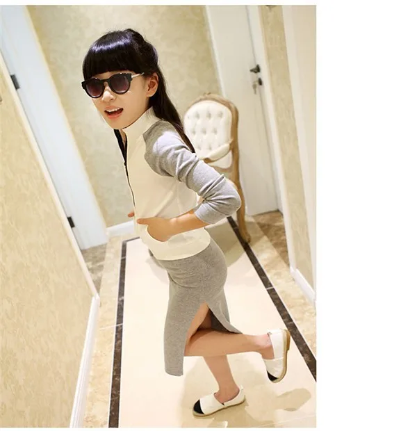 Модный детский комплект из 2 предметов для девочек куртка с надписью и юбка