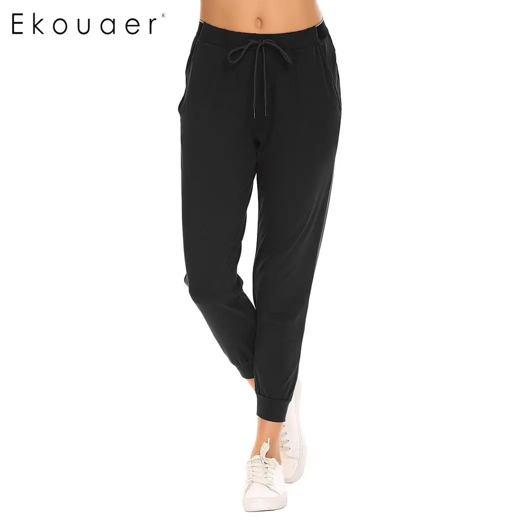 Ekoueaer для женщин Lounge пижамы хлопковые брюки длинные эластичные шнурок талии Обрезанные мягкие повседневные пижамы брюки домашняя одежда
