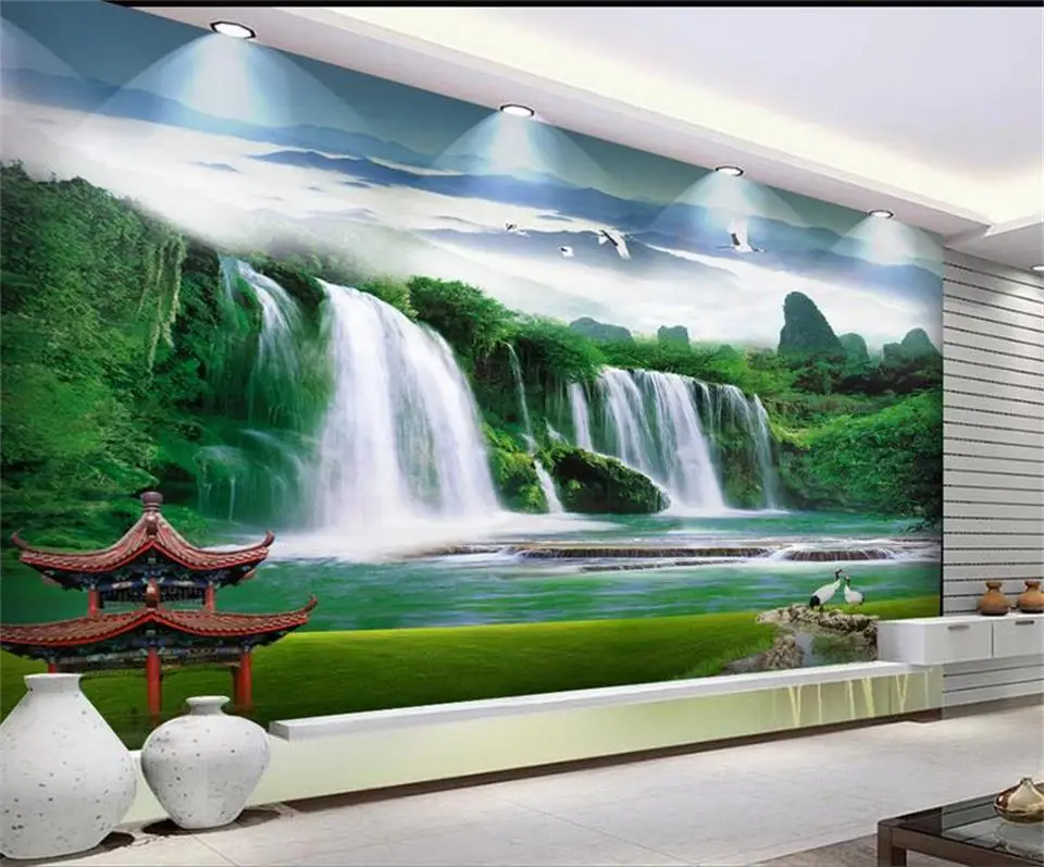 

Пользовательские 3d фото обои детская комната росписи Пейзаж водопад картина ТВ Фон нетканые обои для стены 3d
