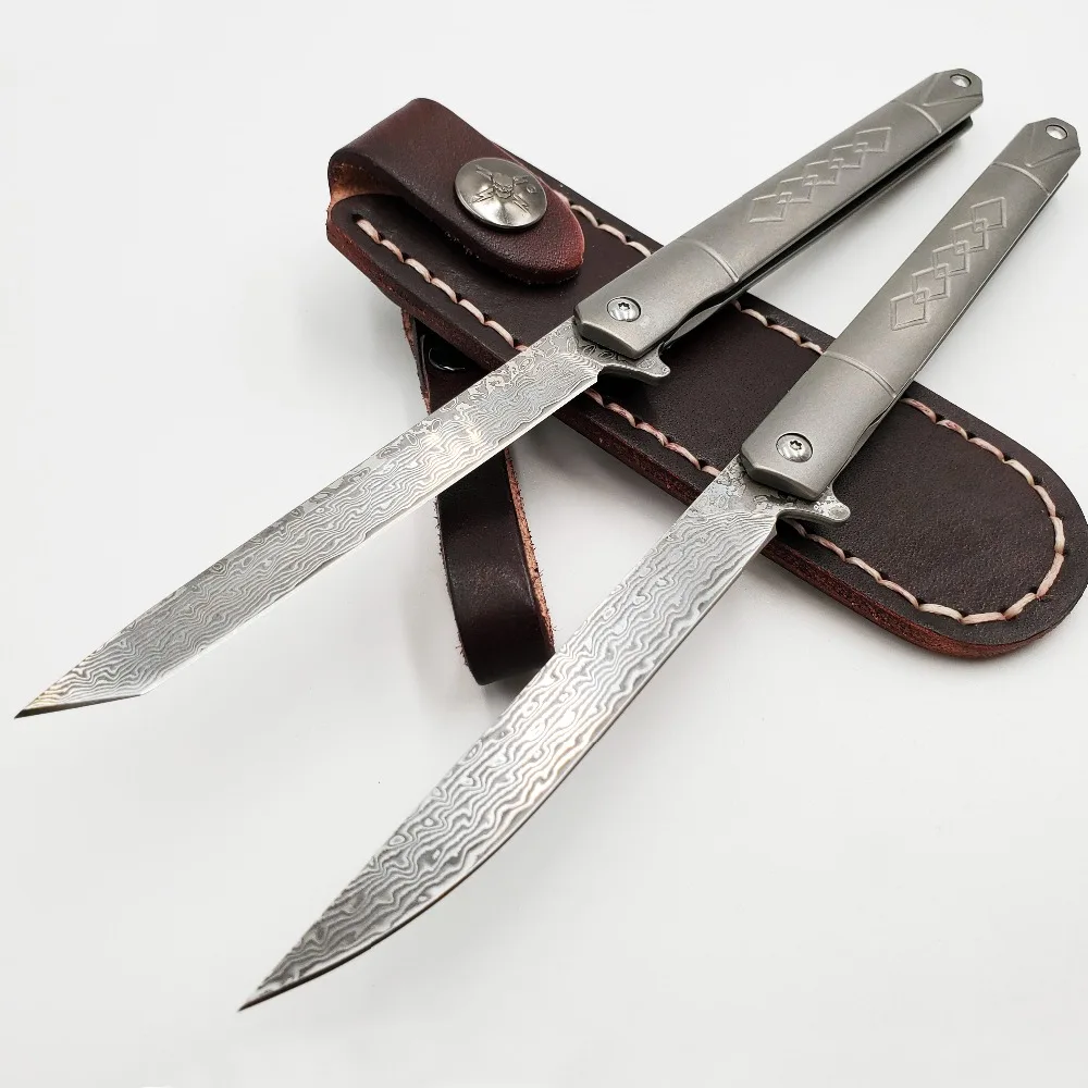 Коллектор VG10 дамасский складной нож TC4 титановая ручка тактические карманные ножи для выживания на открытом воздухе походный Охотничий Нож EDC инструмент