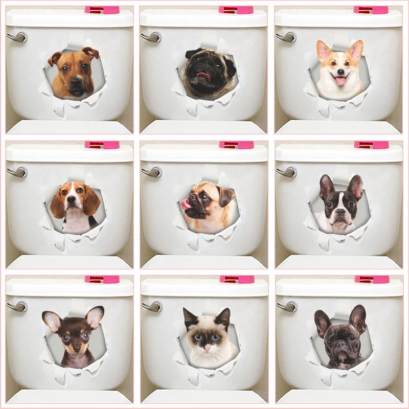 

Funny Dog Cat 3d Hole Toilet Stickers For Washroom House Decoration Diy Ainimals Pvc Mural Art Cartoon Puppy Kitten Kids Decals