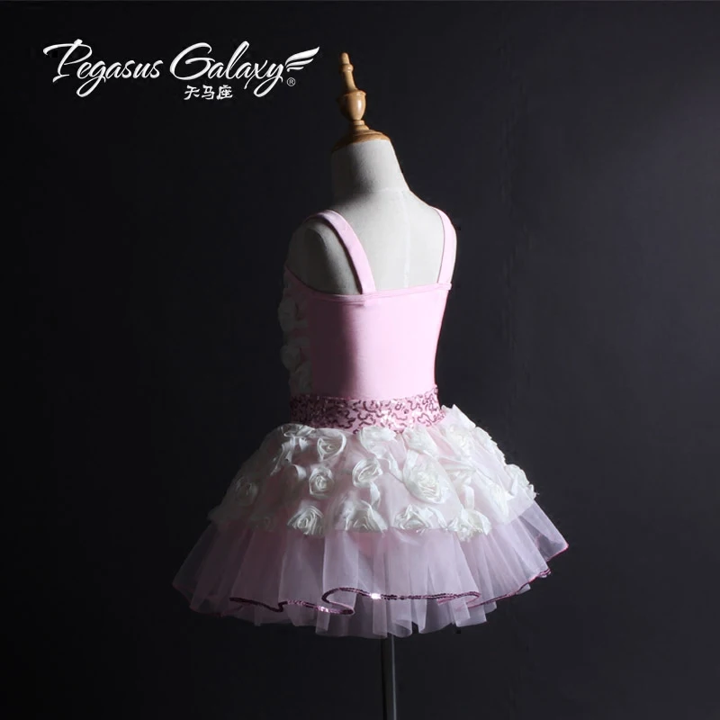 Балетное платье принцессы с блестками для девочек танцевальный костюм розовым