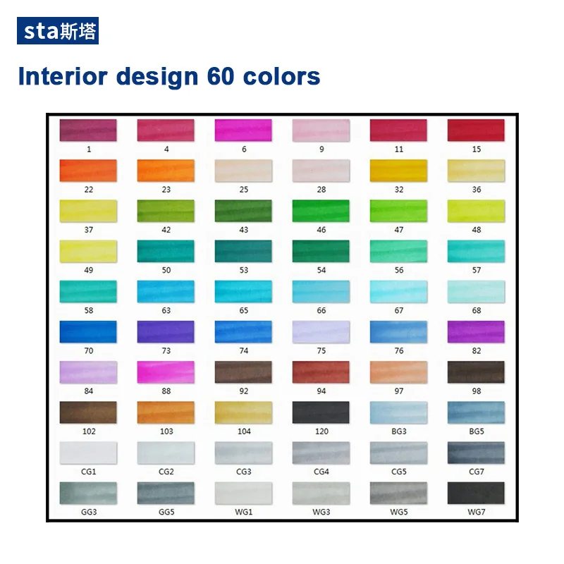 Interior design 60 STA 30/40/60/80/128 маркеры кисти, спиртовые чернила профессионального качества, двойной наконечник скошенный и мягкая кисть, идеальные маркеры для дизайна и рисования манги, аниме, скетчей - Цвет: Interior design 60
