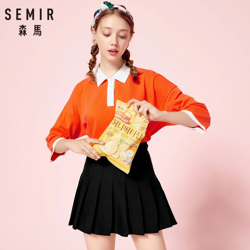 SEMIR женская рубашка-поло из 100% хлопка с рукавом 3/4 контрастным принтом