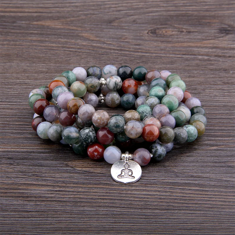 108 молитвенный браслет Mala натуральный Inaid агат бисером Тибетские буддийские