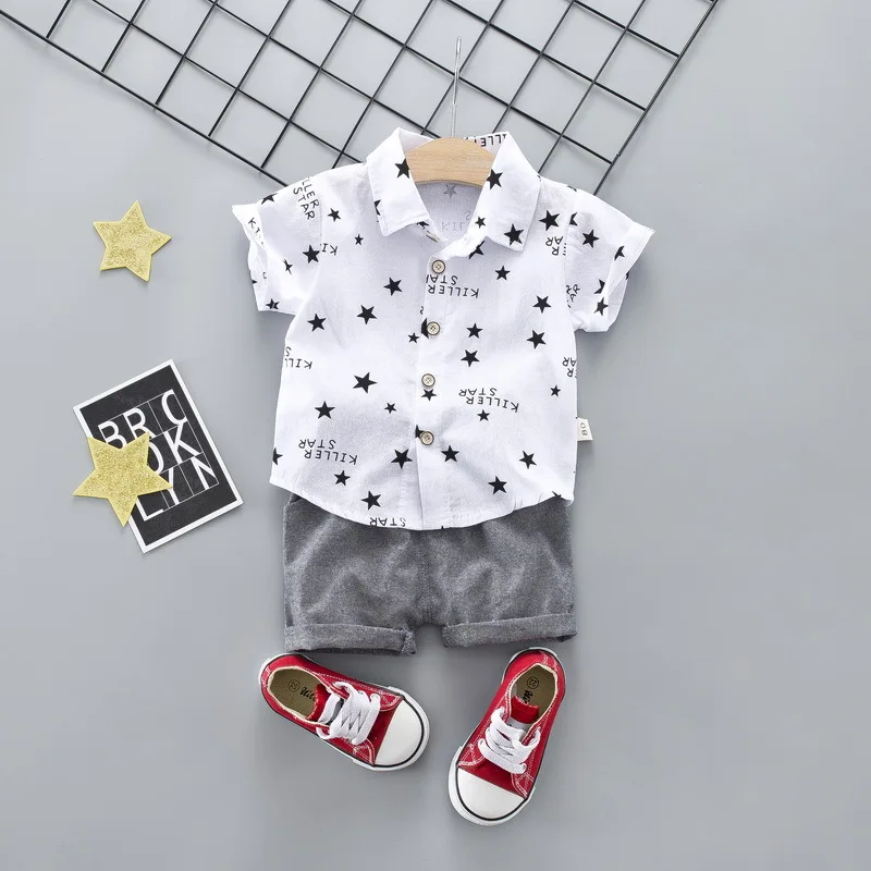 Baby Boy White Shirt Star Letter Suit Clothing Short Sleeve Boys for Kids Clothes2019 |