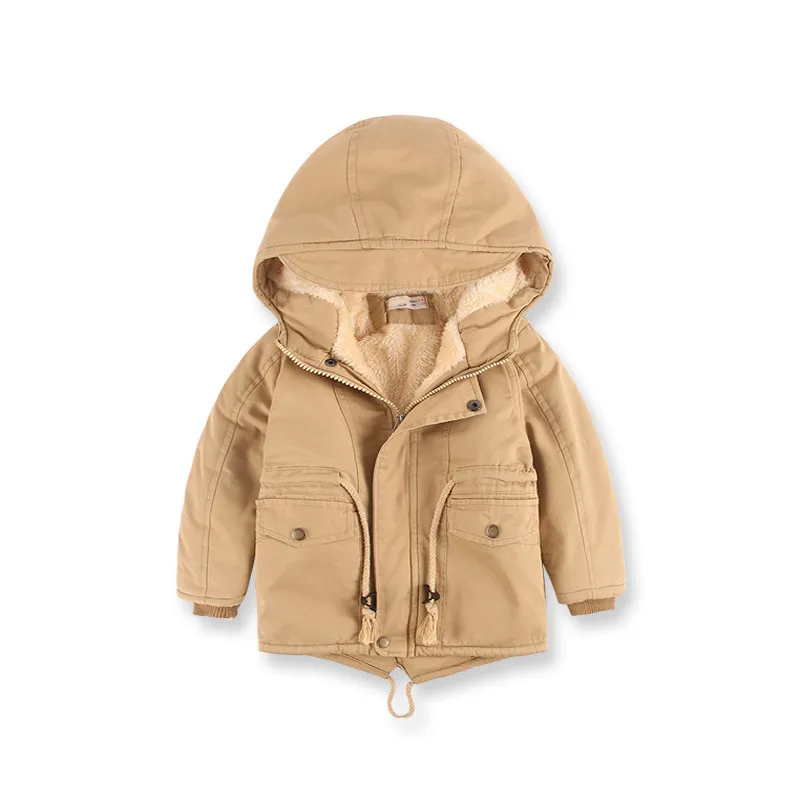 Осенне-зимние детские пальто теплое плотное с капюшоном из плотного флиса для