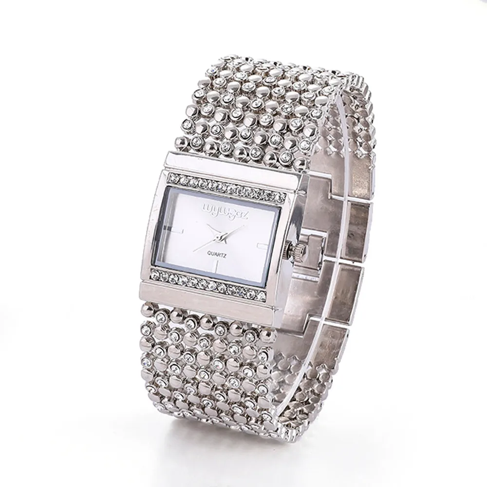 Silver Reloj Mujer женские круглые часы с бриллиантовым браслетом, аналоговые кварцевые наручные часы с механизмом, saat Montre Femme Relogio Feminino часы - Цвет: Silver