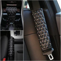 crystal diamond car seat belt cover pu leather shoulder pad hand brake shifter covers universal fit car interior accessories