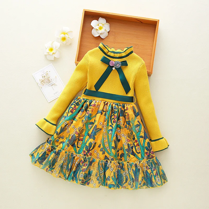 children sweater dress 2018 new autumn winter 3-10 yrs baby girls long sleeve princess knit dresses party frocks for little girl | Детская