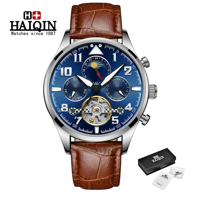L-silver blue HAIQIN, мужские часы, автоматические механические, деловые часы, мужские, лучший бренд, Роскошные, военные, водонепроницаемые, турбийон, часы, Reloj Hombre - Цвет: L-silver blue