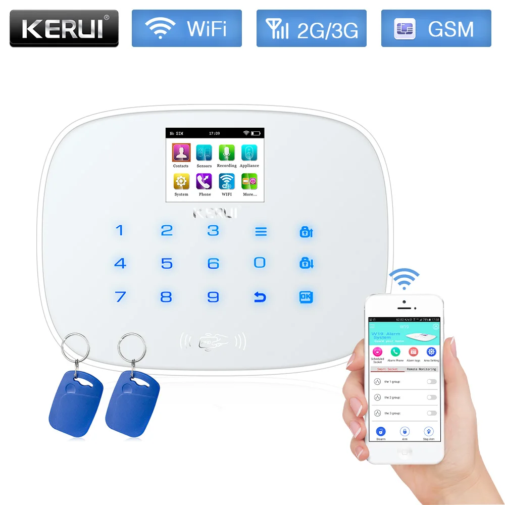 White KERUI W193 3g WiFi GSM RFID карта сенсорный экран Android IOS приложение дистанционное управление сигнализация домашняя охранная сигнализация белая черная панель - Цвет: White