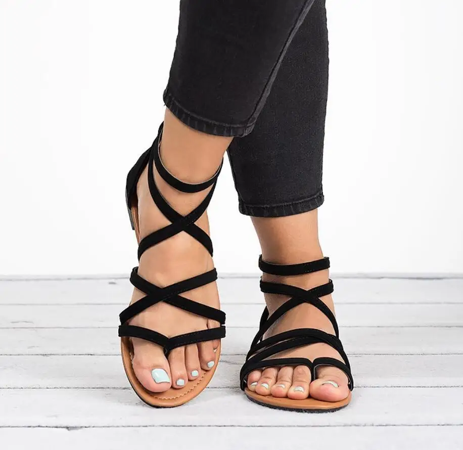 

XDA Summer Sandals Women 2019 Cross strap casual Sandals Shoes Footwear Korean Style Women Shoes zipper Ladies flat Sandals D148