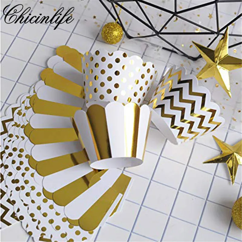 Chicinlife 12 шт. обертки в полоску с волнистым узором горошек для кексов украшения