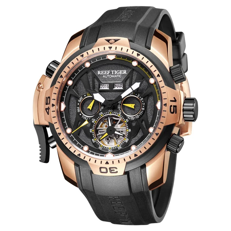 Спортивные мужские часы Reef Tiger/RT, большие часы из розового золота, модель года, водонепроницаемые военные часы, механические наручные часы RGA3532 - Цвет: PBYB-Promotion