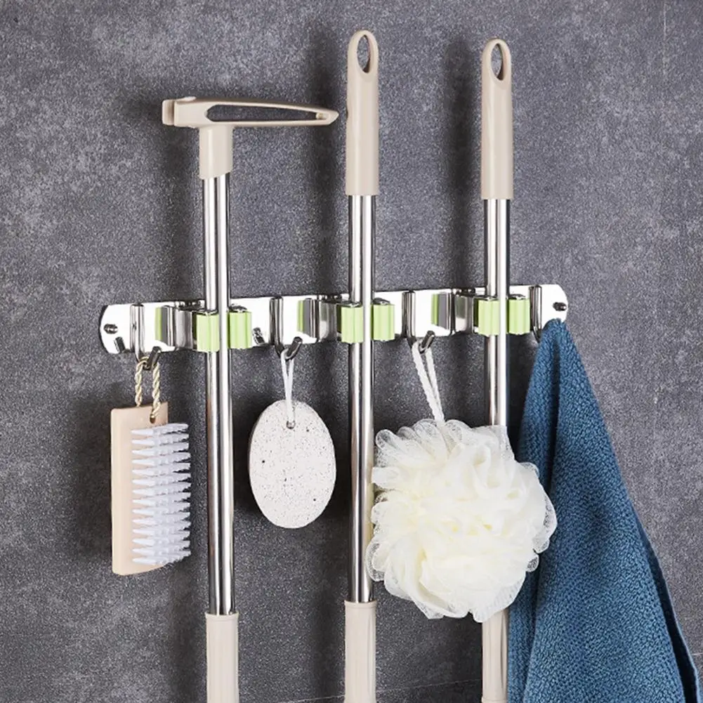 

1/2/3/4/5 Hook Wall Mounted Broom Hanger Mop Organizer Holder Brush Broom Grip Clips Hanger Storage Rack Save Space Kitchen Tool
