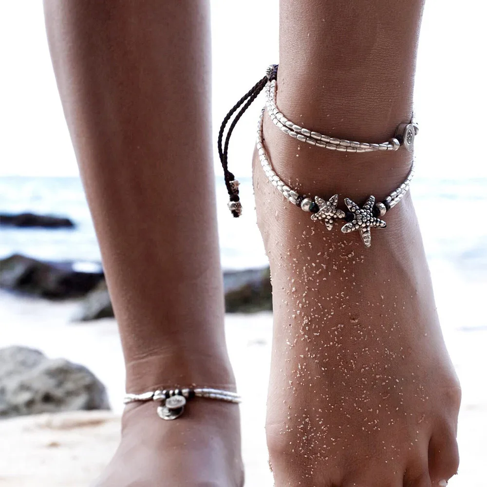 

Vintage Bracelet Foot Jewelry Handmade Beads Chain Anklets For Women Ankle Leg Charm Rune Starfish Bracelet Fashion Beach Anklet