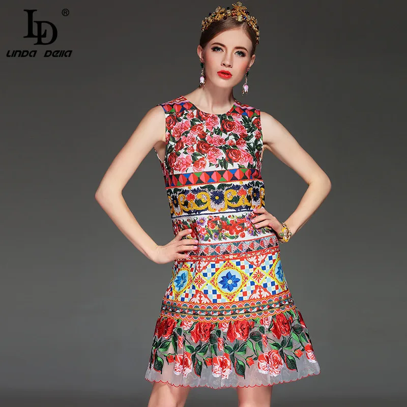 Женское платье с цветочным принтом подиумное дизайнерское летнее без