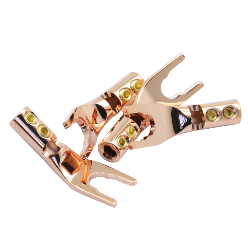 2PCS Gold-plated Copper Banana Plugs U/Y Type High quality Banana Connector Speaker Wire Connector With double Screw locks