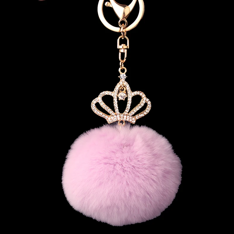 8 СМ Натурального Меха Кролика Помпоном Брелок брелок Моды Кристалл Корона