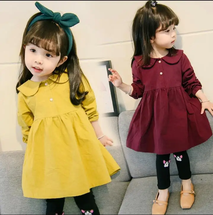 Весенние и осенние модели 2018 новые корейские модные стильные платья для девочек