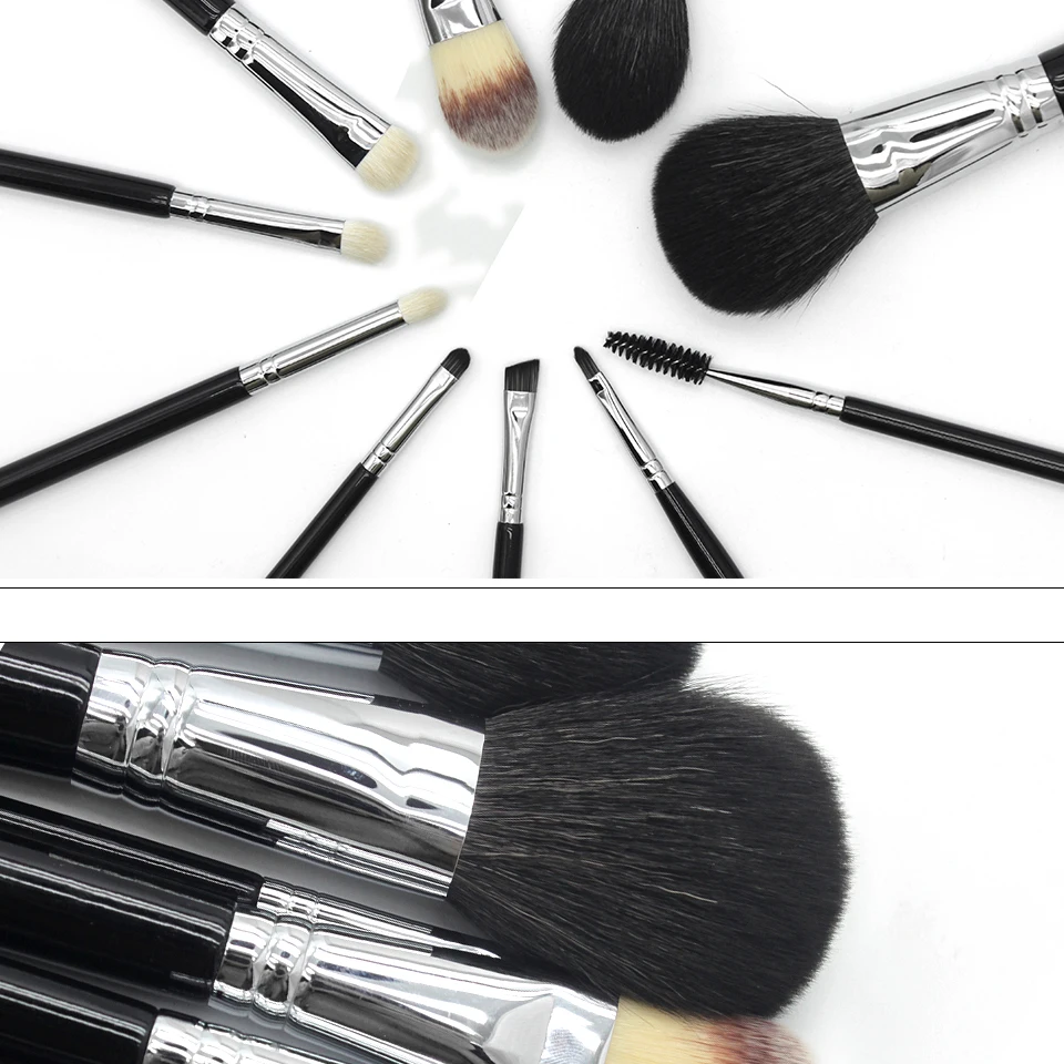 HAPPY MAKEUP Профессиональный набор кистей для макияжа из натурального козьего волоса, медный наконечник, пудра, Базовая кисть для теней, 10 шт. в комплекте, мешочек