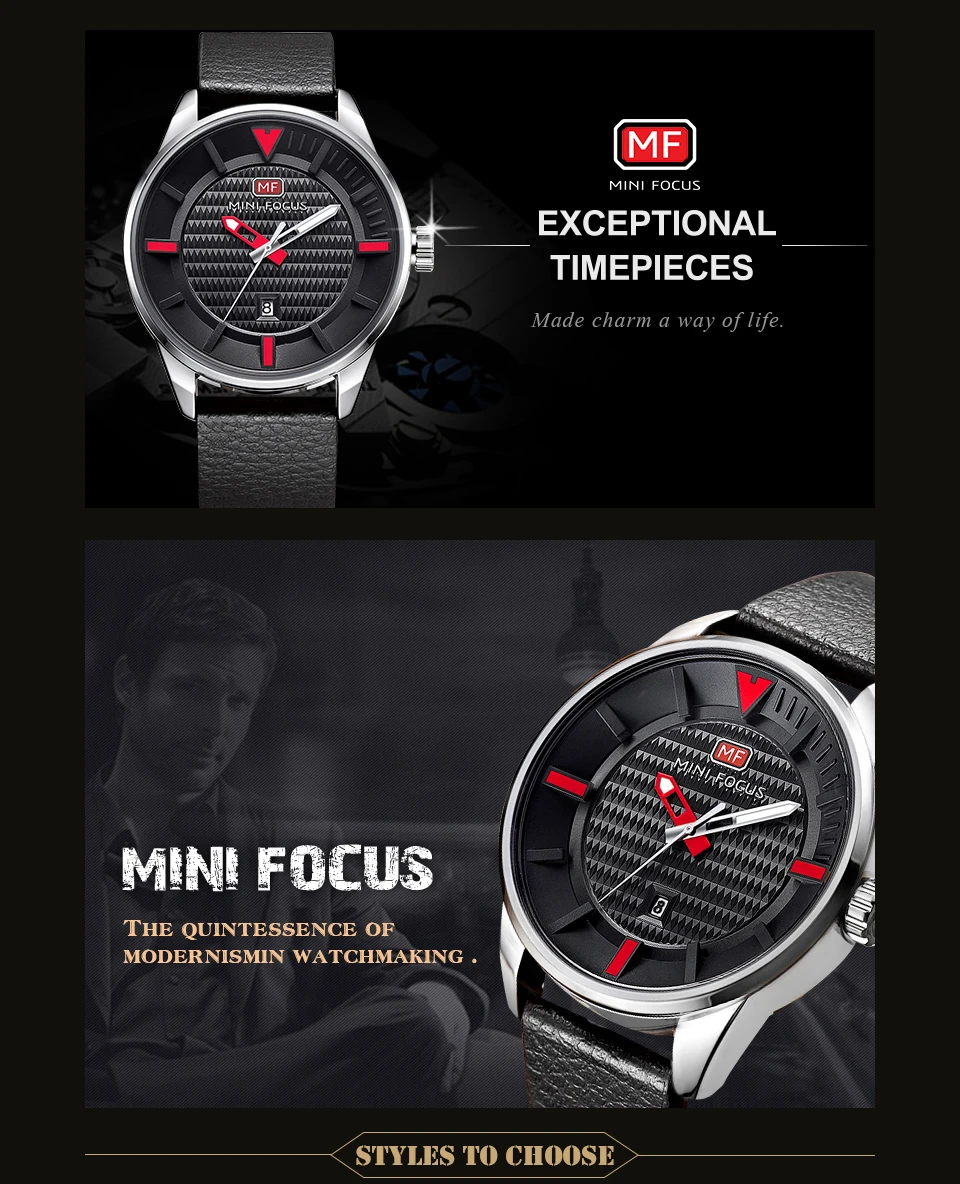 MINIFOCUS военные минималистский часы Мужские кварцевые коричневый кожаный ремешок