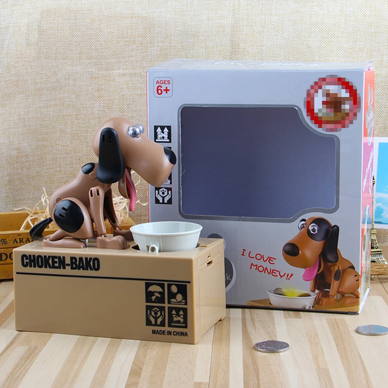 Денежный ящик щенок голодный питание собака монеты банка экономия денег Копилка