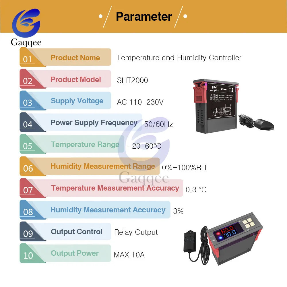 SHT2000 AC 110V 220V DC 12 V-72 V 24V 48V 10A цифровой регулятор температуры и влажности Термостат гигрометр