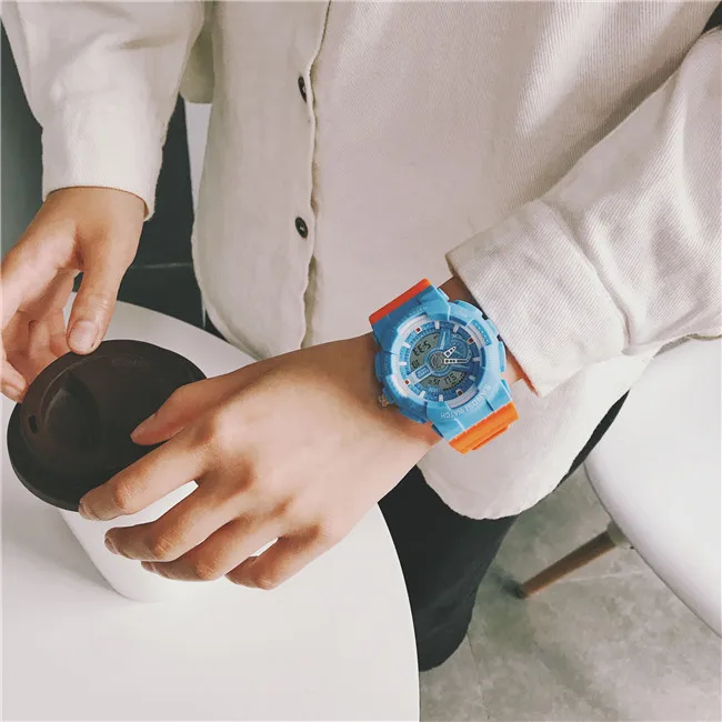 Ulzzang многофункциональные электронные спортивные часы для мужчин и женщин, водонепроницаемые силиконовые студенческие часы, женские наручные часы с большим циферблатом, мужские часы