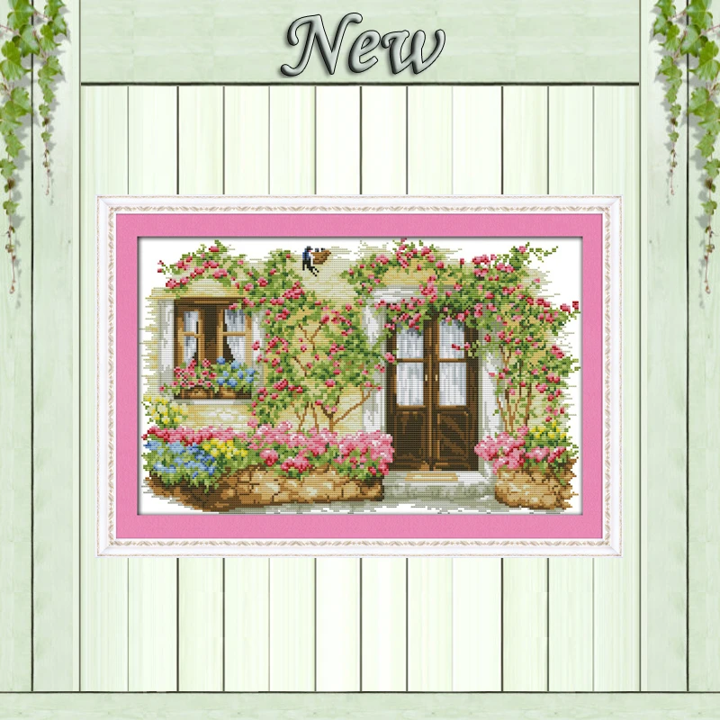 

Rose cabin flower Scenery,11CT print on canvas DMC 14CT Cross Stitch kit,embroider needlework Set,house Scenic Crafts Home Decor