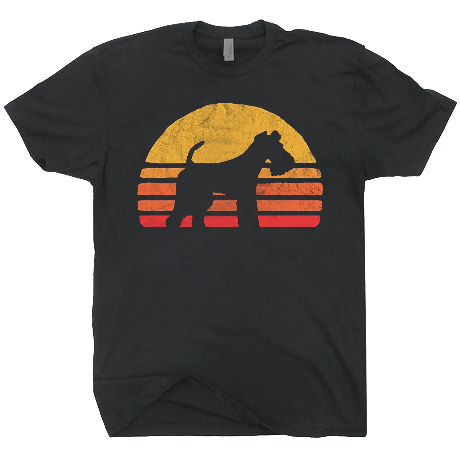 

2019 Fashion Summer Hot sale Retro Sun Wire Hair Fox Terrier Silhouette T-shirt Vintage Shirt For Dog Lovers Tee shirt