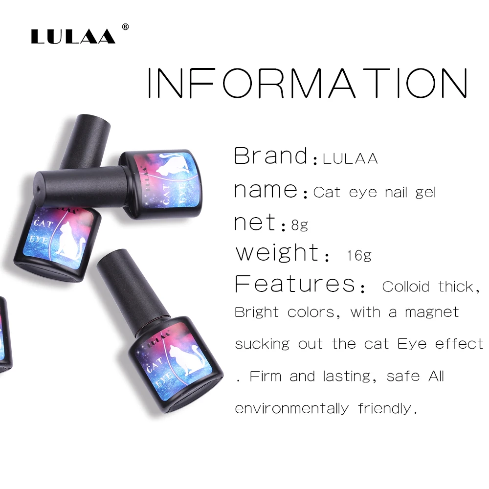 LULAA Soak Off Nail Art Holographic Magnetic Cat Eye Gel 3D Semi-permanent UV Varnish Lacquer Stamping Polish 8ml | Красота и
