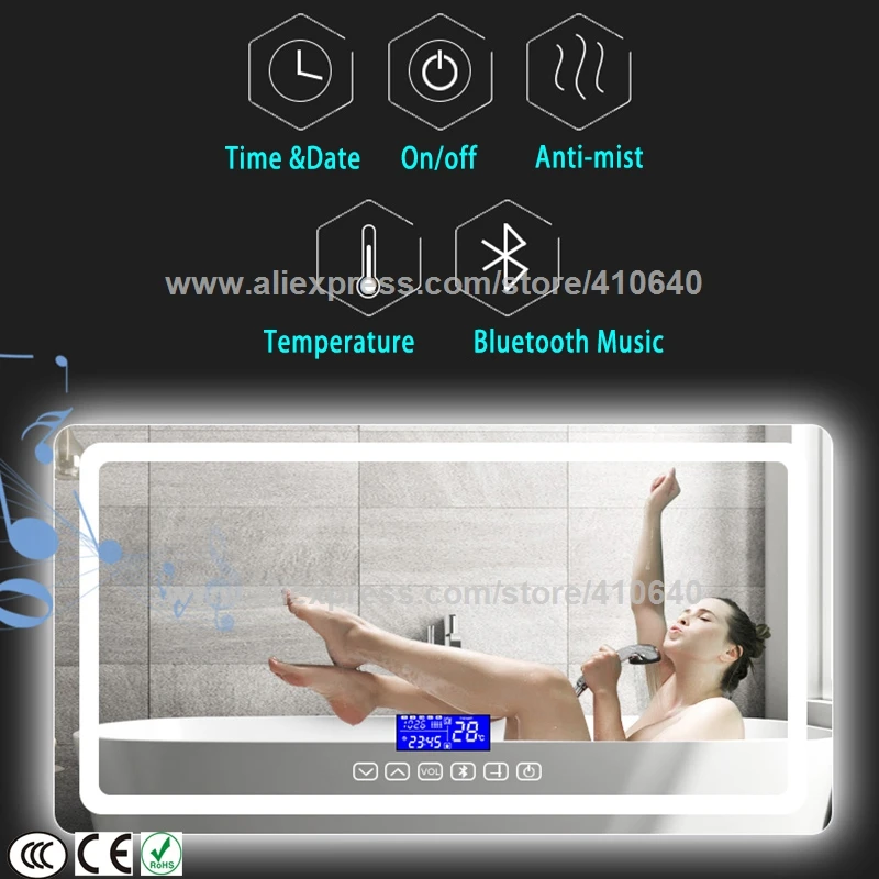 Фото K3015CBF CBH Сенсорная панель переключателя Время Дата температура анти туман для шкафа для ванных и туалетных комнат светодиодный светильник з... №2
