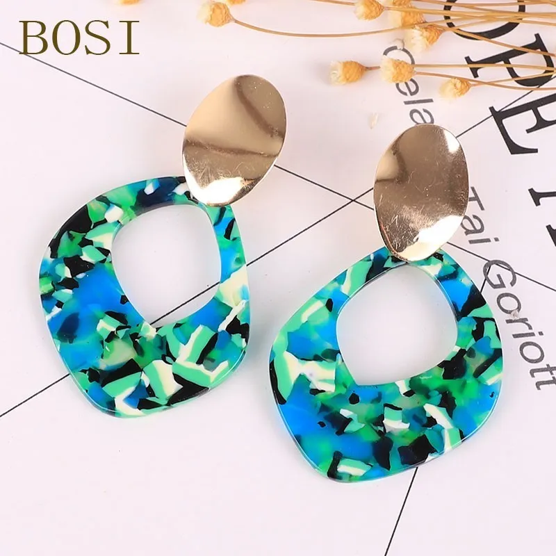 6 Акриловые серьги Модные для женщин Boho ацетат большие висячие серьги геометрические ювелирные изделия разноцветные металлические аксессуары ювелирные изделия - Окраска металла: 6