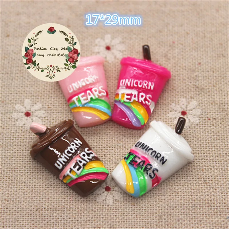 

Kawaii Unicorn Tears Sippy Cup Resin Flatback Cabochon DIY Decorative Craft Scrapbooking Accessories,17*29mm