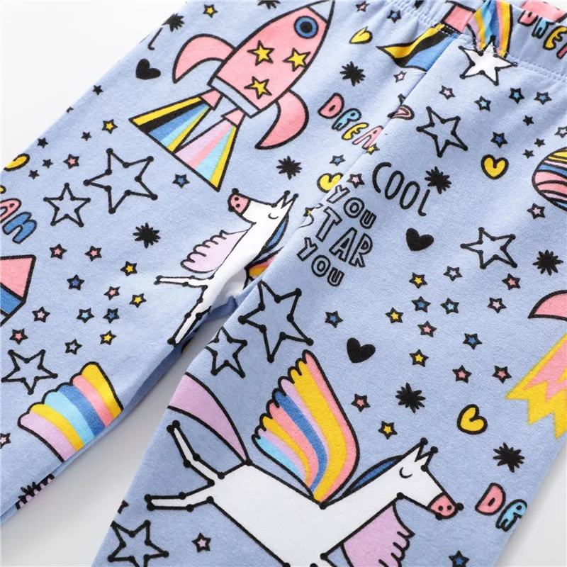 Прыжки метры леггинсы с рисунком единорога брюки для девочек одежда Трикотажные